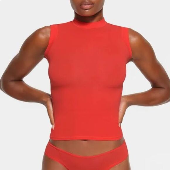 Skims fits everybody mock neck tank poppy red NWT - Picture 1 of 9